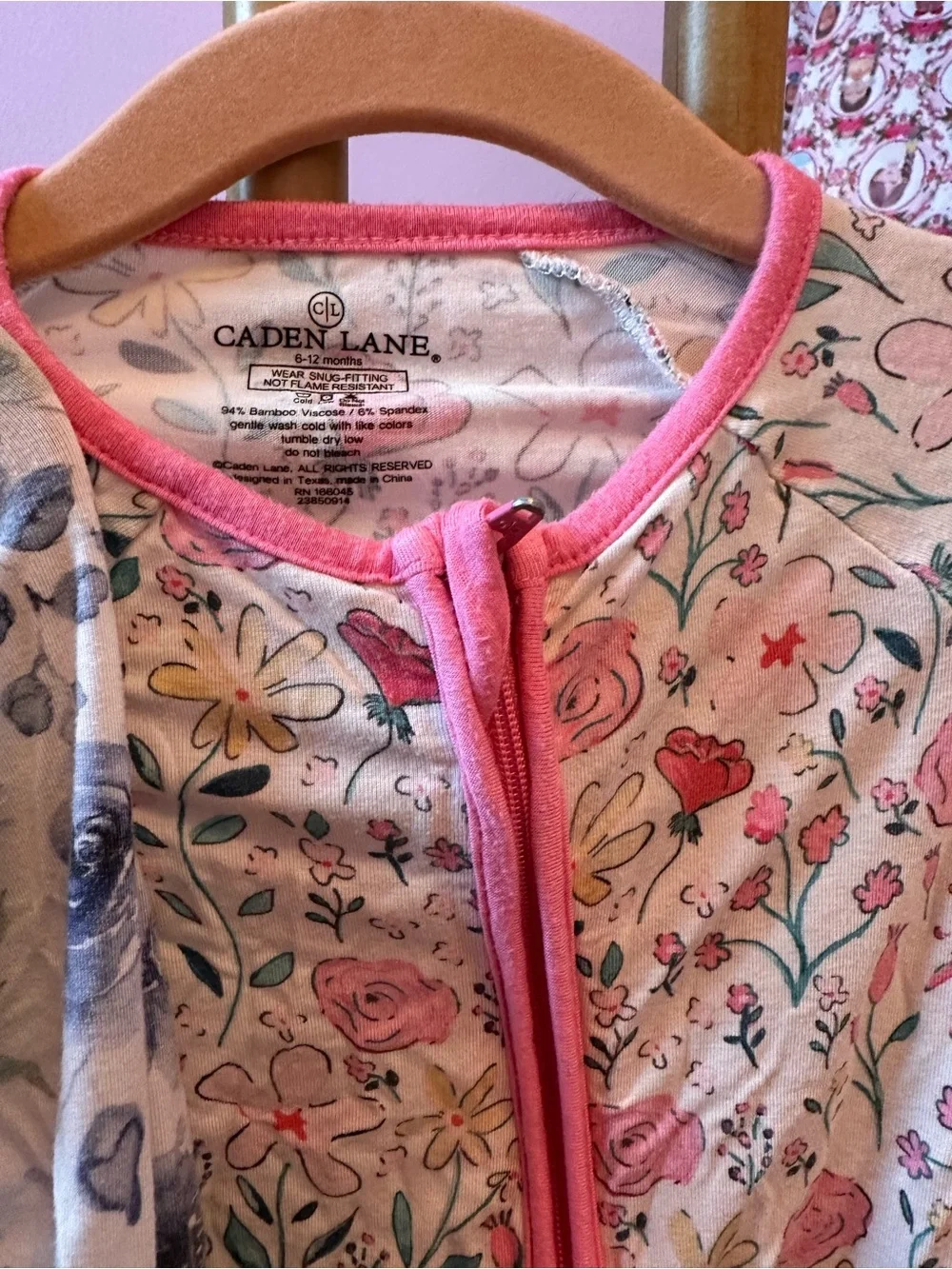 Caden Lane Floral Footed Pajamas in blue and pink
